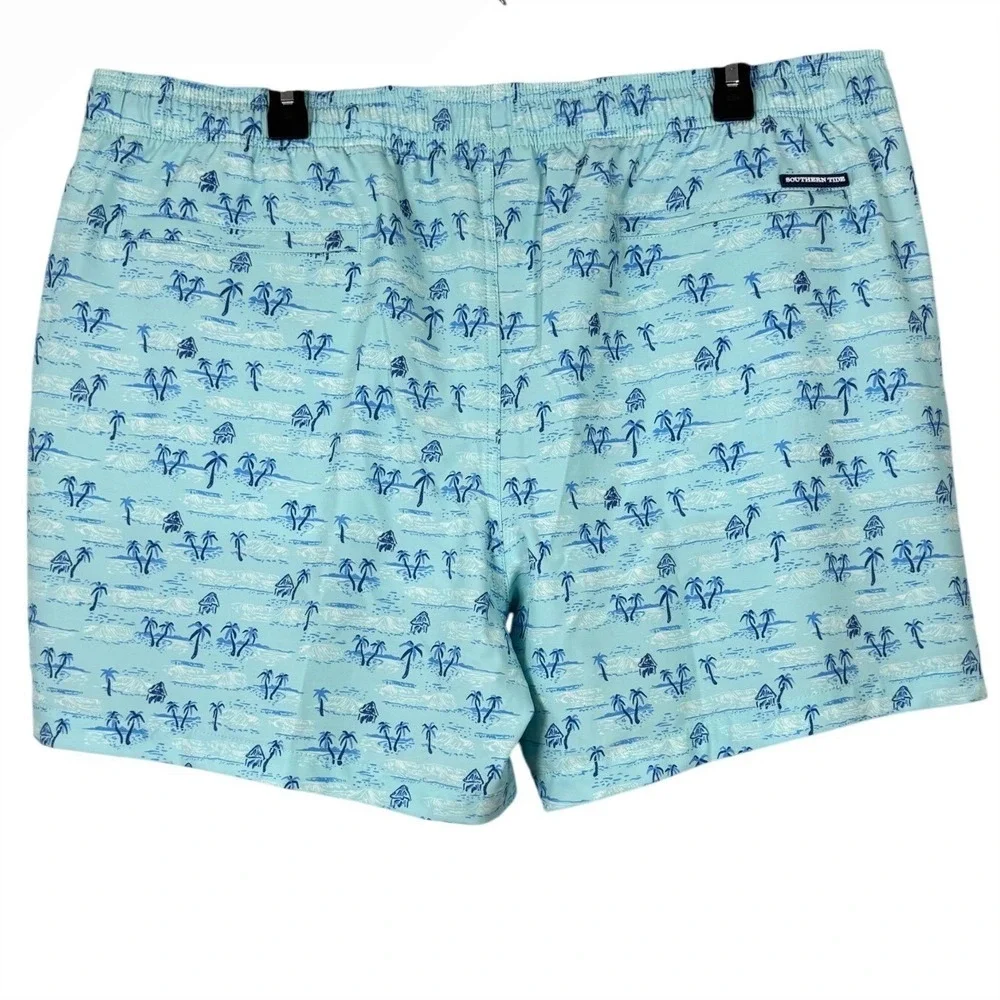 NWT Southern Tide, Nice To Sea You Swim Trunks, All Over Palm Trees, Size XXL